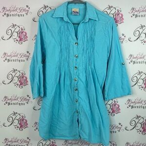 Dunes button down beach style turquoise Elegant Blue Button-Down Shirt
